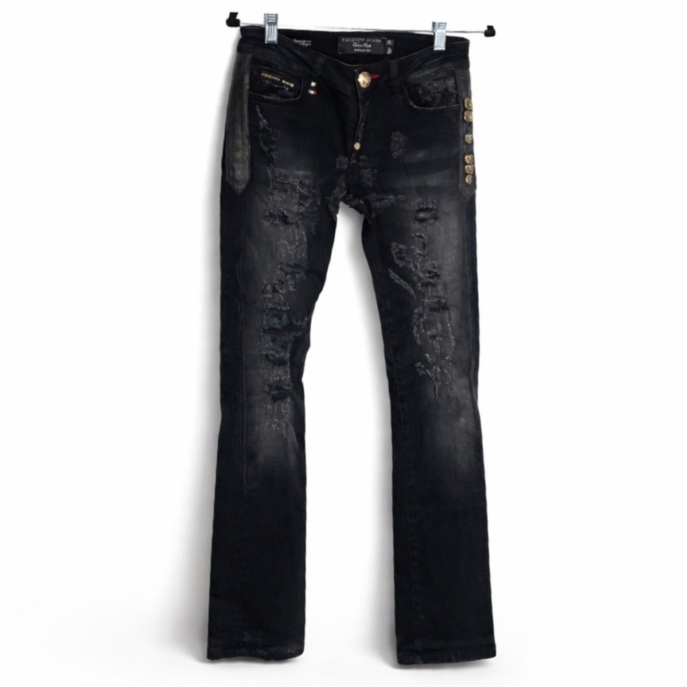 Philipp Plein Texas Rock Black Distressed Luxury Designer Jeans 2